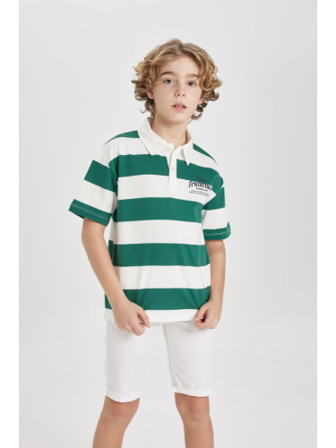 DEFACTO Boys Oversize Fit Striped Printed Short Sleeve Polo T-Shirt