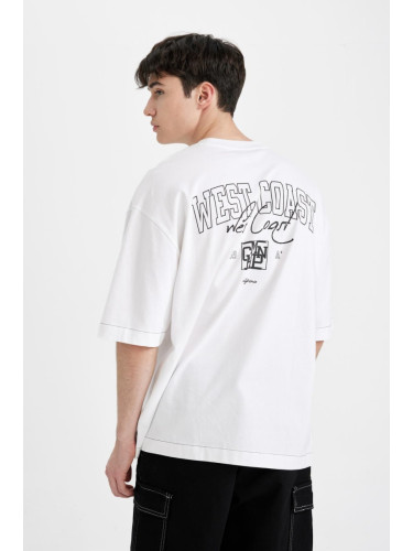 DEFACTO Loose Fit Crew Neck Back Printed Short Sleeve T-shirt