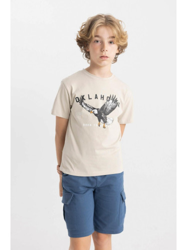 DEFACTO Boy's Crew Neck Printed Short Sleeve T-Shirt