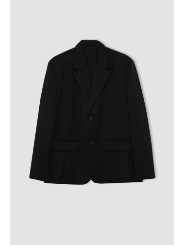 DEFACTO Relax Fit Jacket Collar Lined Buttoned Basic Plain Blazer Jacket