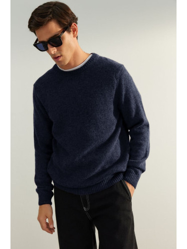 Trendyol Limited Edition Navy Blue Regular Wool Crew Neck Plain Knitted Sweater