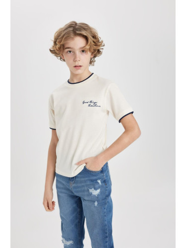 DEFACTO Boy's Crew Neck Embroidered Pique Short Sleeve T-Shirt