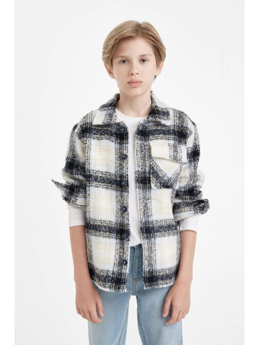 DEFACTO Boy Oversize Fit Polo Collar Flannel Long Sleeve Shirt