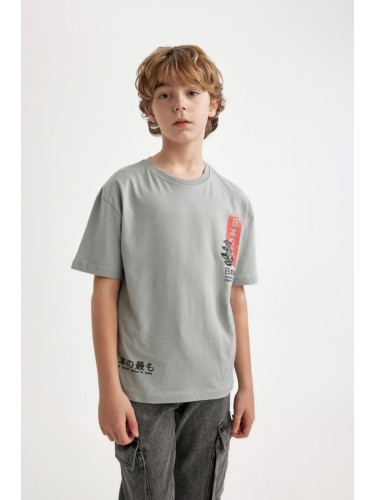 DEFACTO Boy Oversize Fit Wide Mold Crew Neck Printed Short Sleeve T-Shirt