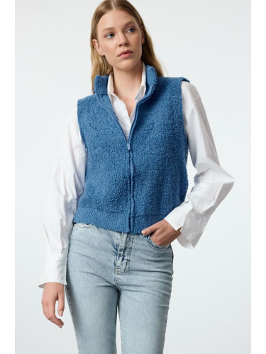 Trendyol Blue Regular Boucle Zippered Knitwear Vest