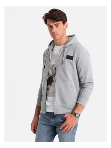 Ombre Men's unbuttoned sweatshirt with hood and patch - grey