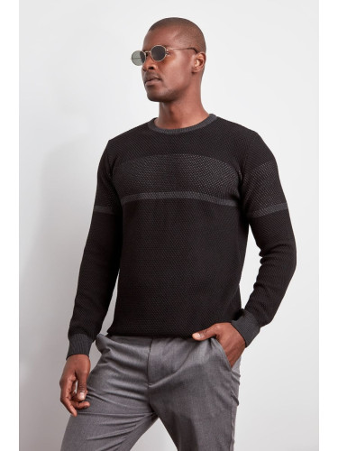 Trendyol Black Slim Fit Crew Neck Color Block Knitwear Sweater