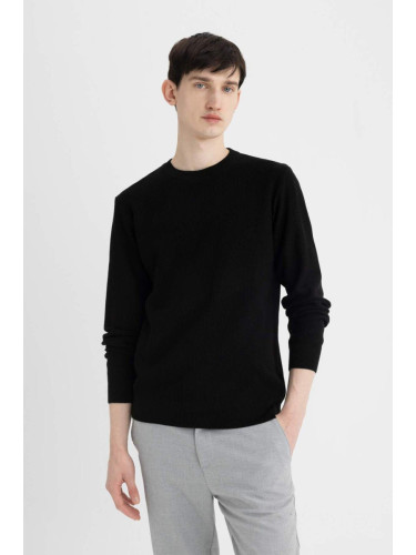 DEFACTO Black Standard Fit Regular Cut Crew Neck Textured Knitwear Sweater