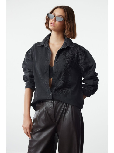 Trendyol Black Lace Detailed Denim Shirt