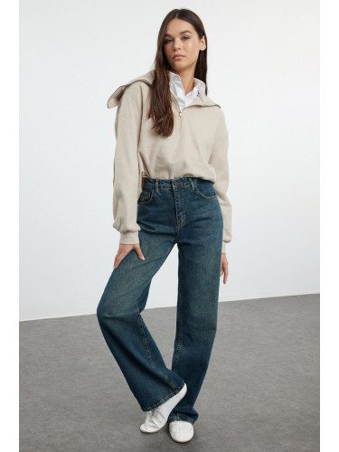 Trendyol Navy Blue High Waist Wide Leg Jeans