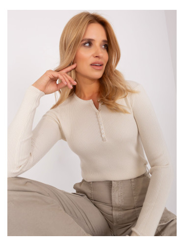 Light beige women's classic sweater with buttons