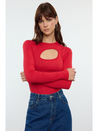 Trendyol Red Cut Out Detailed Fitted Stretchy Knitted Blouse