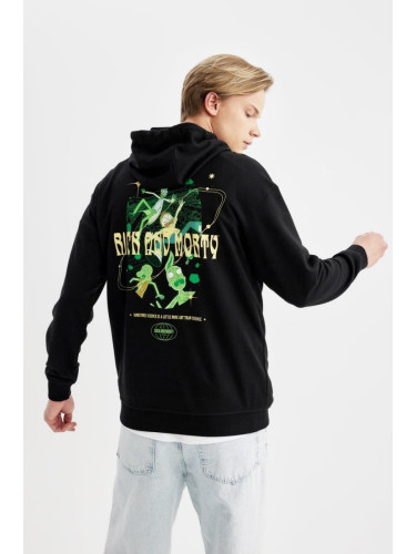 DEFACTO Rick And Morty Boxy Fit Hooded Back Printed Sweatshirt