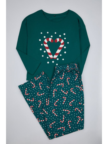 Trendyol Curve Green Christmas Themed Knitted Pajama Set