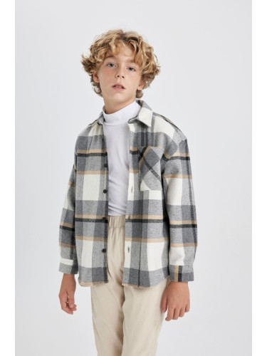 DEFACTO Boy's Oversize Fit Checked Flannel Long Sleeve Shirt