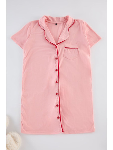 Trendyol Pink Cotton Piping Detailed Knitted Nightshirt