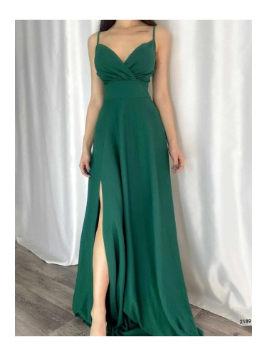 74886 Dewberry Rope Strap Slit Evening & Graduation Dress-GREEN