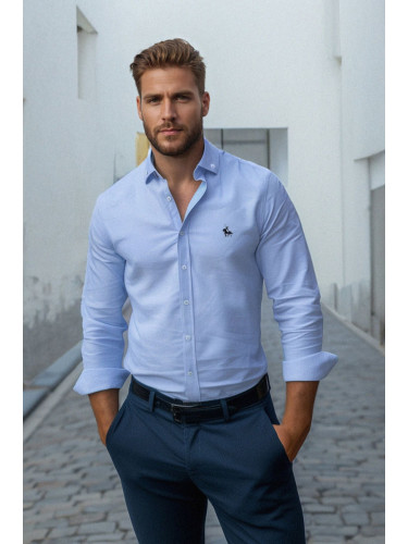 Trendyol Blue Regular Fit Embroidered Detailed Oxford Smart Shirt