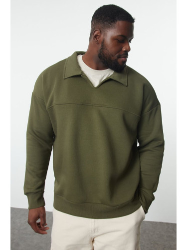 Trendyol Khaki Large Size Oversize/Wide Cut Sweatshirt with Stitching Detail