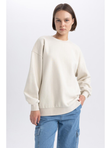 DEFACTO Back to School Oversize Fit Wide Pattern Crew Neck Thick Fabric Basic Plain Sweatshirt