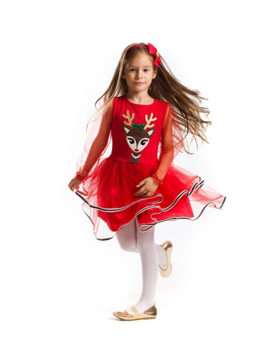 Denokids Tulle Girl Deer Red Christmas Tutu Dress