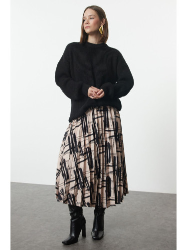 Trendyol Multicolored Patterned Pleated Satin Fabric Midi Length Woven Skirt