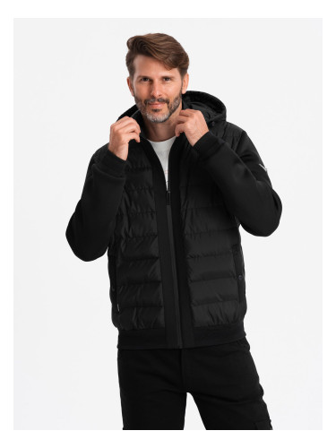 Ombre Men's quilted bomber jacket with high collar - black