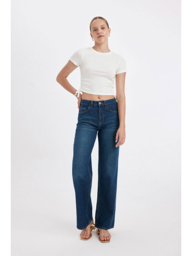 DEFACTO Straight Wide High Waist Long Jean Washed Trousers