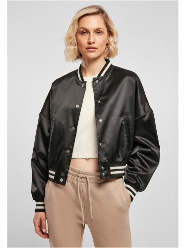 Women's short oversized satin College jacket black