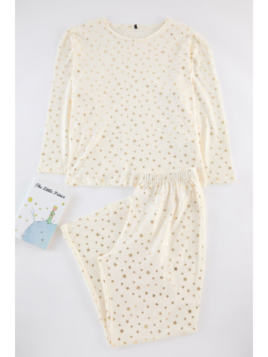 Trendyol Curve Ecru Gilded Star Printed Knitted Pajama Set