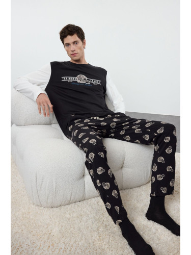 Trendyol Men's Black Printed Regular Fit Knitted Pajama Set