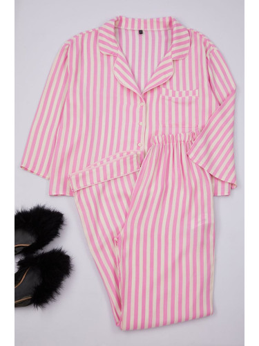 Trendyol Pink-Multicolored Striped Viscose Woven Pajama Set