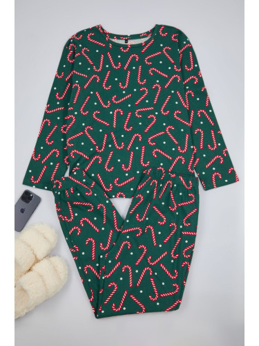 Trendyol Curve Green New Year Themed Knitted Pajama Set