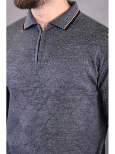 66492 Dewberry Zippered Polo Neck Knit Mens Sweater-GREY