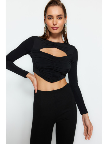 Trendyol Black Draped Window/Cut Out Detail Knitted Blouse