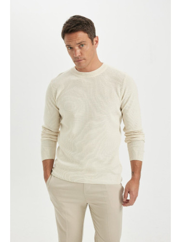 DEFACTO Ecru Standard Fit Regular Cut Crew Neck Textured Knitwear Sweater