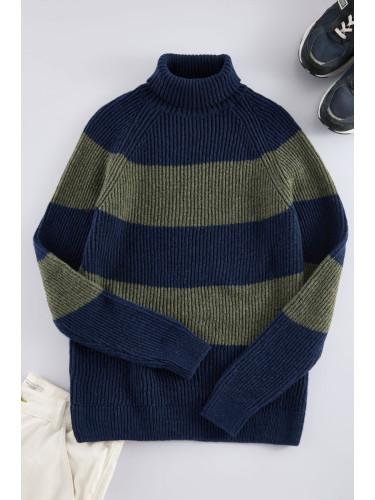 Trendyol Khaki Slim Wool Turtleneck Color Block Knitwear Sweater