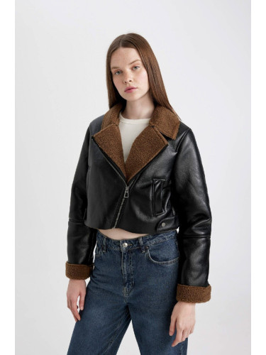 DEFACTO Regular Fit Polo Collar Faux Für Lined Coat