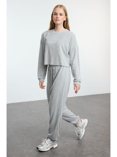 Trendyol Gray Melange Relaxed/Comfortable Towel Knitted Tracksuit Set