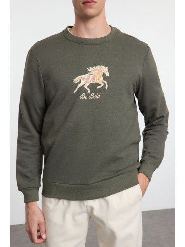 Trendyol Khaki Regular/Normal Cut Animal Printed Sweatshirt