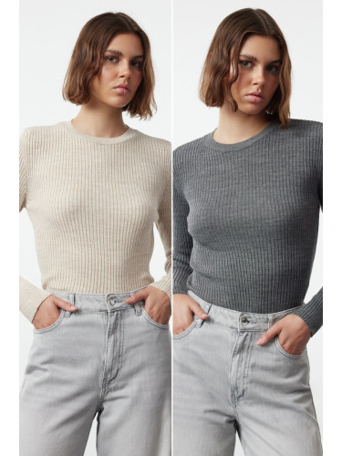 Trendyol Anthracite-Beige Double Pack Knitwear Sweater