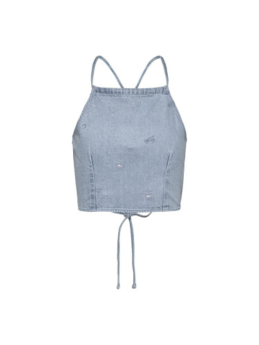 Tommy Jeans Top - TJW DENIM CRITTER TIE BACK TOP blue