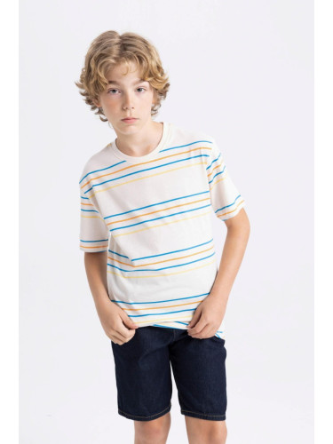 DEFACTO Boy's Crew Neck Striped Short Sleeve T-Shirt