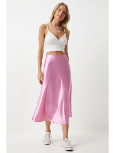 Happiness İstanbul Women's Pink Satin Finished Skirt