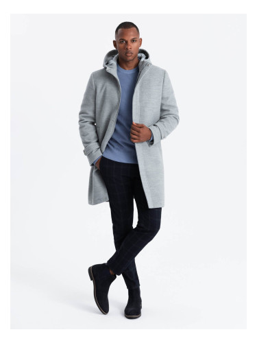 Ombre Monochrome long men's hooded coat - grey melange