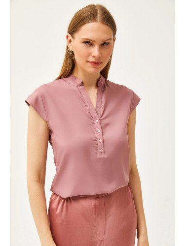 Olalook Women's Dusty Rose V-Neck 4-Button Viscose Blouse