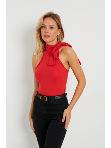 Cool & Sexy Women's Bow Crop Blouse Red