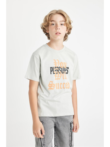 DEFACTO Boy's Crew Neck Printed Short Sleeve T-Shirt