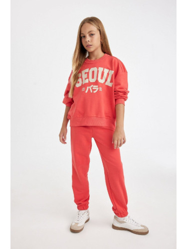 DEFACTO Girl Printed Sweatshirt Tracksuit Bottom 2-Piece Set