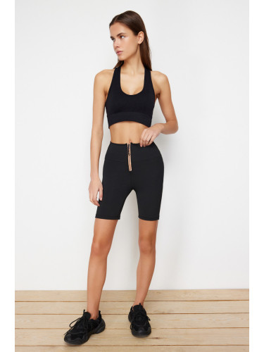 Trendyol Black Restorer Reflector Printed and Zipper Knitted Sport Biker/Cyclist/Short Leggings